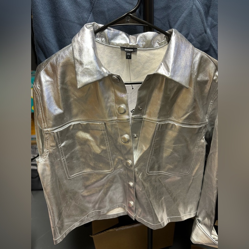 Express Metallic Silver Jean Jacket
